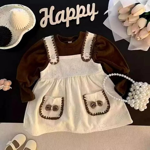 Girl's Lace Trim Pinafore Dress
