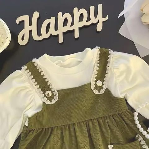 Girl's Lace Trim Pinafore Dress