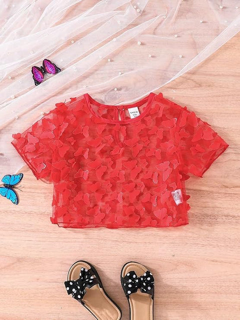 Girls Cotton Knit 2 Piece Butterfly Print Spaghetti Strap Dress with Matching Shrug Top