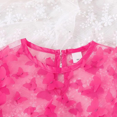 Girls Cotton Knit 2 Piece Butterfly Print Spaghetti Strap Dress with Matching Shrug Top