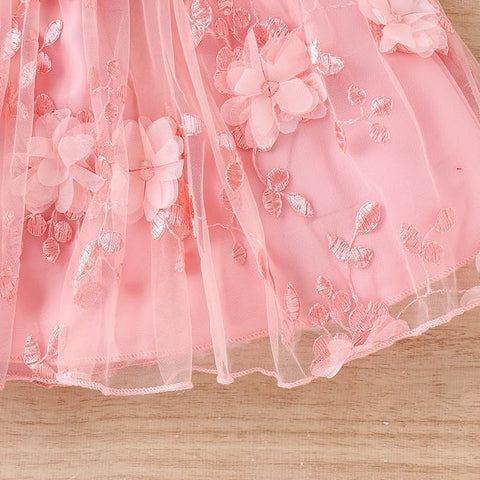 Girls Embellished Floral Crop Top with Tulle Tutu Skirt Party Midi Dress