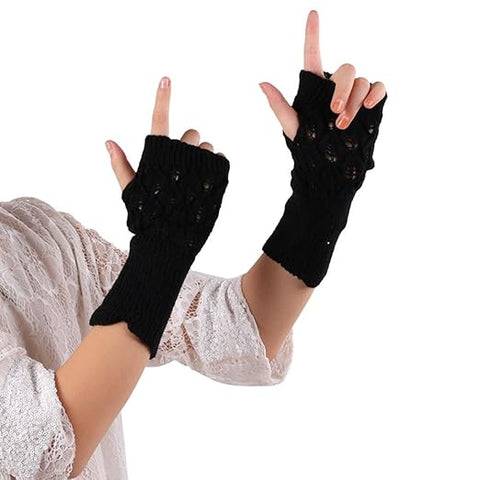 Women Cute Knitted Woollen Warm Comfortable Fingerless Gloves