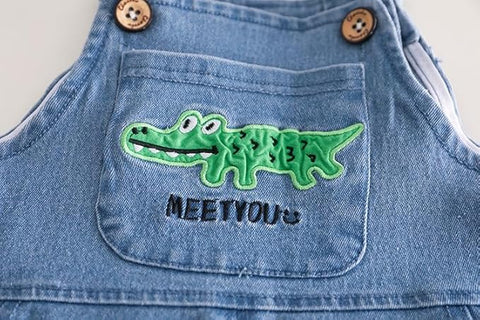 Kids Dinosaur Print T-Shirt and Denim Dungaree Shorts Set