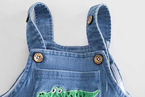 Kids Dinosaur Print T-Shirt and Denim Dungaree Shorts Set