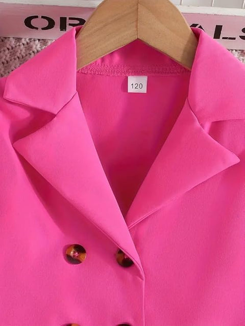 Girls Crop Jacket and Georgette Dress With Detachable Flap Pocket & Waist Belt