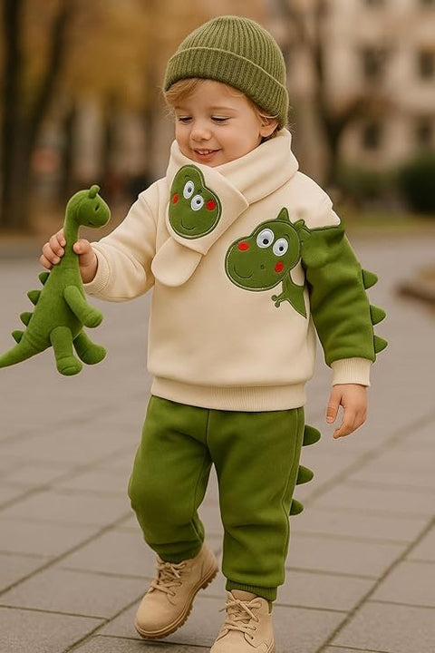 Kids Fleece Lined Winter Sweatshirt, Joggers & Muffler Set