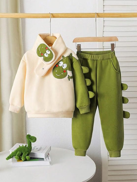 Kids Fleece Lined Winter Sweatshirt, Joggers & Muffler Set