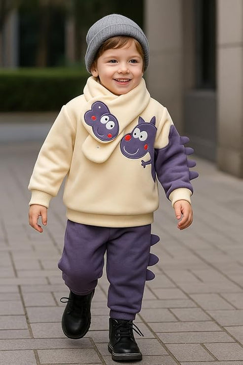 Kids Fleece Lined Winter Sweatshirt, Joggers & Muffler Set