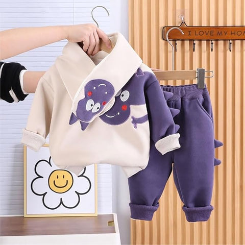 Kids Fleece Lined Winter Sweatshirt, Joggers & Muffler Set