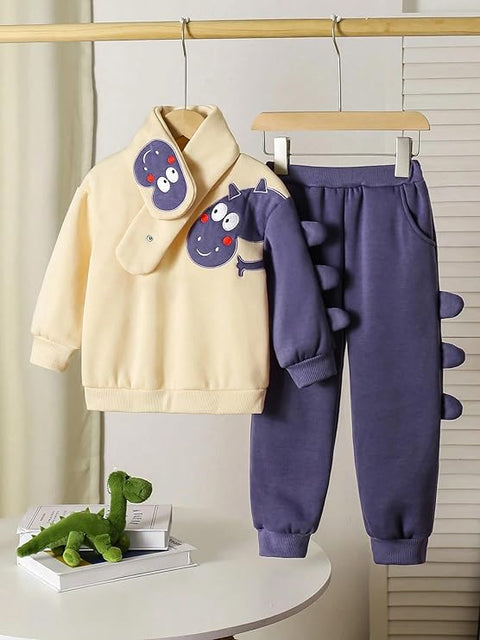 Kids Fleece Lined Winter Sweatshirt, Joggers & Muffler Set