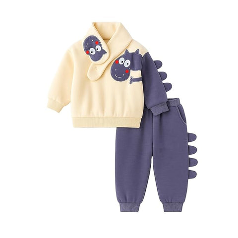 Kids Fleece Lined Winter Sweatshirt, Joggers & Muffler Set