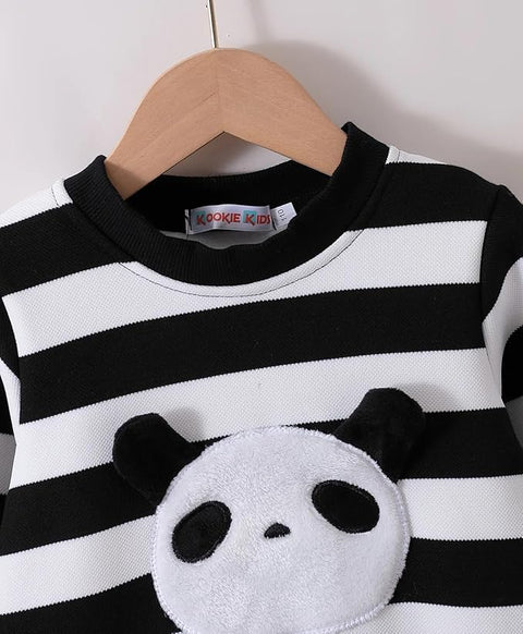 Kids Fleece Lined Panda Print Winter Sweatshirt, Joggers & Muffler Set
