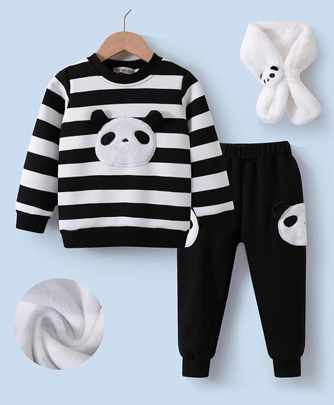 Kids Fleece Lined Panda Print Winter Sweatshirt, Joggers & Muffler Set