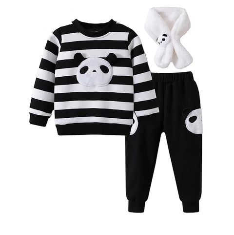 Kids Fleece Lined Panda Print Winter Sweatshirt, Joggers & Muffler Set