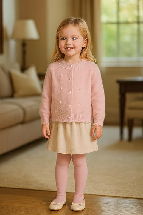 Girls Soft Knit Winter Cardigan Sweater with Pearl Buttons