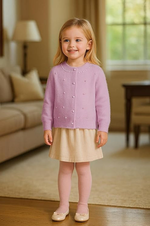Girls Soft Knit Winter Cardigan Sweater with Pearl Buttons