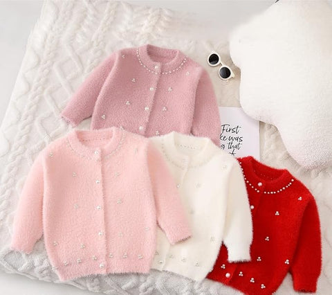 Girls Soft Knit Winter Cardigan Sweater with Pearl Buttons