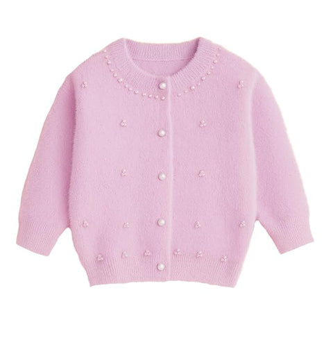 Girls Soft Knit Winter Cardigan Sweater with Pearl Buttons