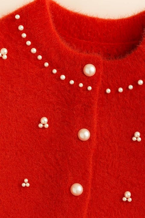 Girls Soft Knit Winter Cardigan Sweater with Pearl Buttons