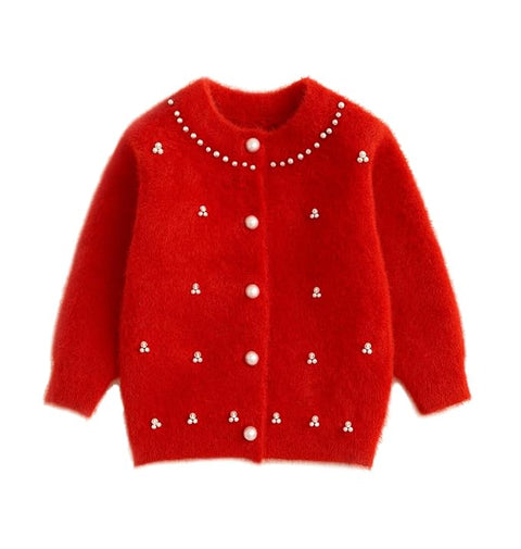 Girls Soft Knit Winter Cardigan Sweater with Pearl Buttons