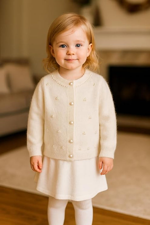 Girls Soft Knit Winter Cardigan Sweater with Pearl Buttons