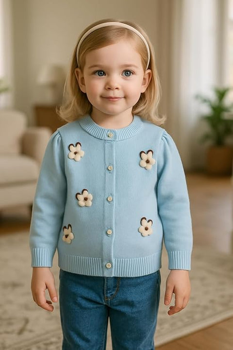Girls Winter Warm Wool Flower Embroidery Cardigan Sweater