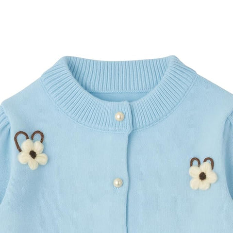 Girls Winter Warm Wool Flower Embroidery Cardigan Sweater