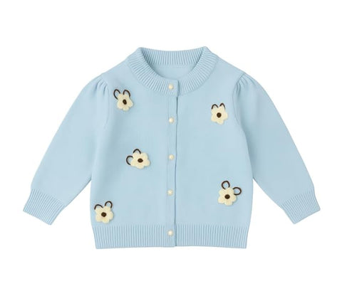 Girls Winter Warm Wool Flower Embroidery Cardigan Sweater