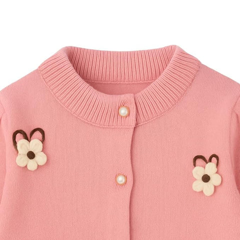 Girls Winter Warm Wool Flower Embroidery Cardigan Sweater