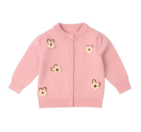 Girls Winter Warm Wool Flower Embroidery Cardigan Sweater
