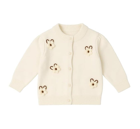 Girls Winter Warm Wool Flower Embroidery Cardigan Sweater