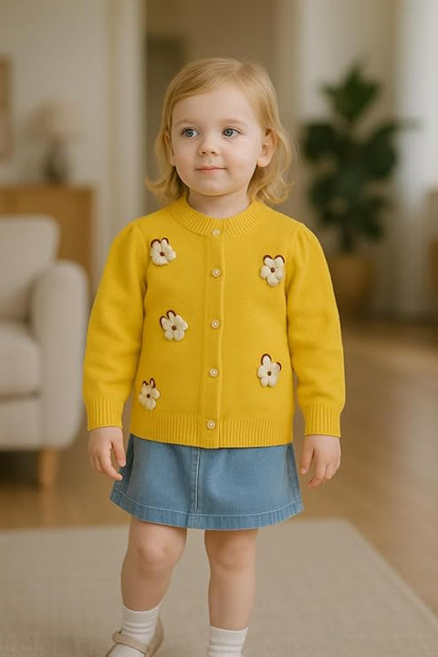 Girls Winter Warm Wool Flower Embroidery Cardigan Sweater