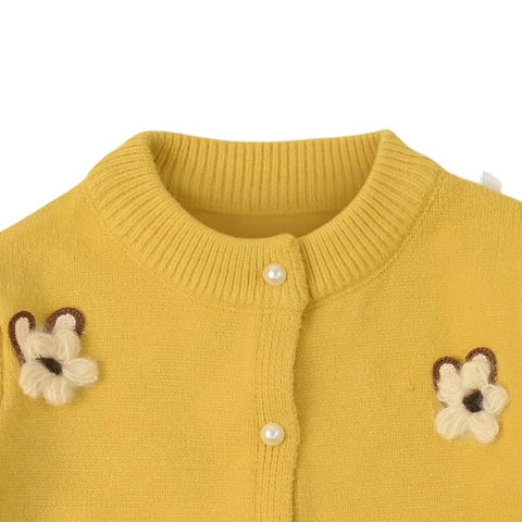 Girls Winter Warm Wool Flower Embroidery Cardigan Sweater