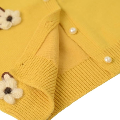 Girls Winter Warm Wool Flower Embroidery Cardigan Sweater