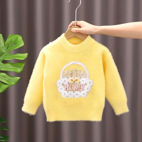 Girls Flower Basket Woolen Warm Party Kids Sweater Pullover