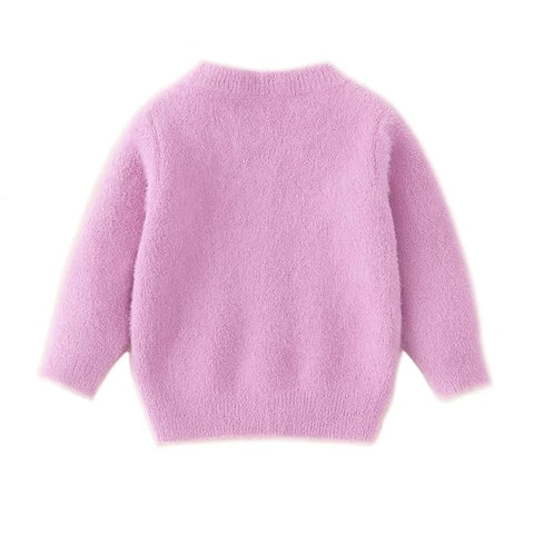 Girls Woolen Pearl Bow Design Party Sweater with Embellished Neckline