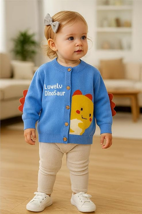 Kids Warm Wool Winter Front Open Dinosaur Cardigan Sweater
