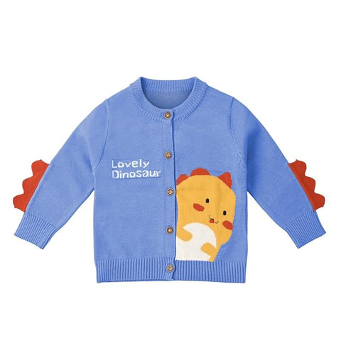 Kids Warm Wool Winter Front Open Dinosaur Cardigan Sweater