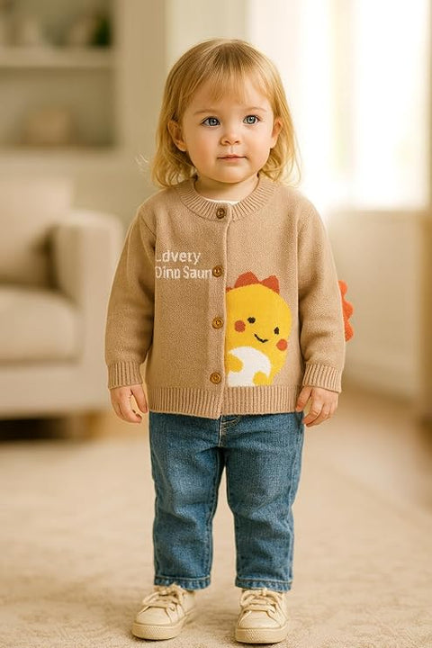Kids Warm Wool Winter Front Open Dinosaur Cardigan Sweater