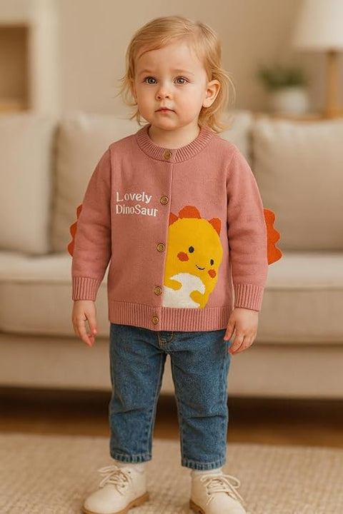 Kids Warm Wool Winter Front Open Dinosaur Cardigan Sweater