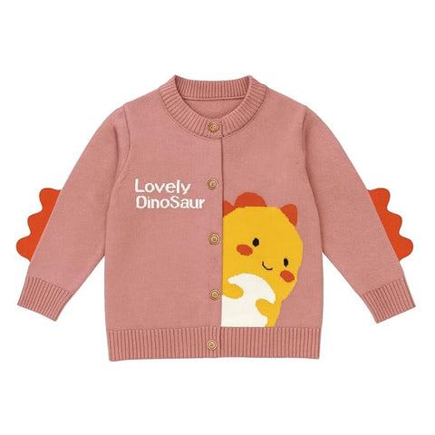 Kids Warm Wool Winter Front Open Dinosaur Cardigan Sweater