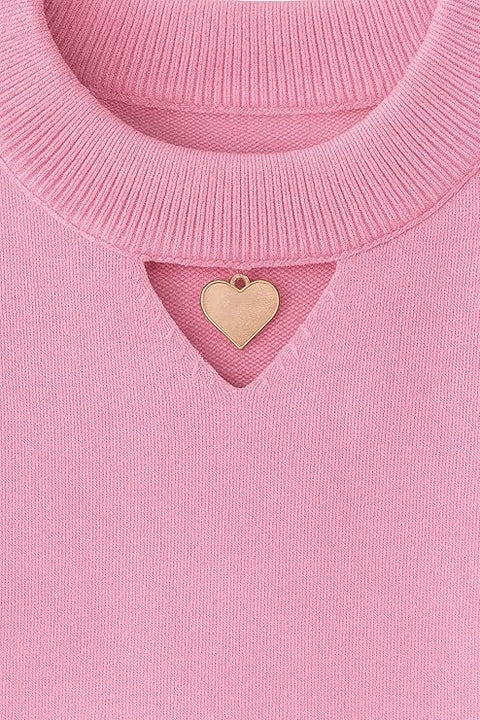 Girls Knitted Winter Warm Party Sweater Top with Heart Pendant & Balloon Sleeve