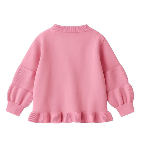 Girls Knitted Winter Warm Party Sweater Top with Heart Pendant & Balloon Sleeve