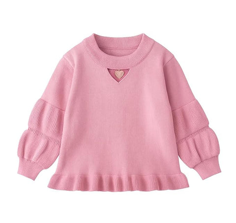 Girls Knitted Winter Warm Party Sweater Top with Heart Pendant & Balloon Sleeve