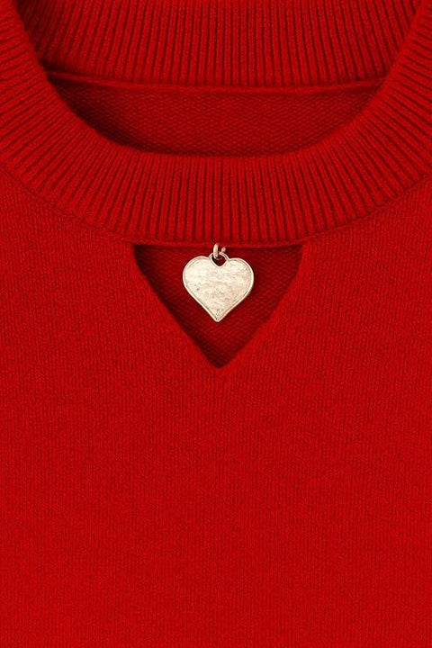 Girls Knitted Winter Warm Party Sweater Top with Heart Pendant & Balloon Sleeve