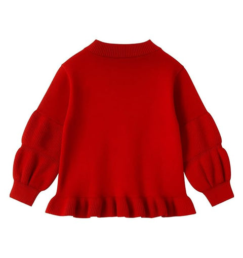 Girls Knitted Winter Warm Party Sweater Top with Heart Pendant & Balloon Sleeve