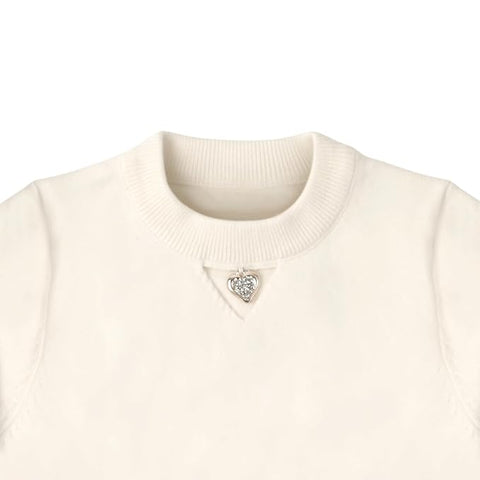 Girls Knitted Winter Warm Party Sweater Top with Heart Pendant & Balloon Sleeve
