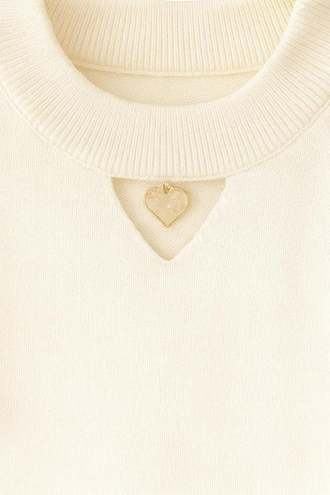 Girls Knitted Winter Warm Party Sweater Top with Heart Pendant & Balloon Sleeve