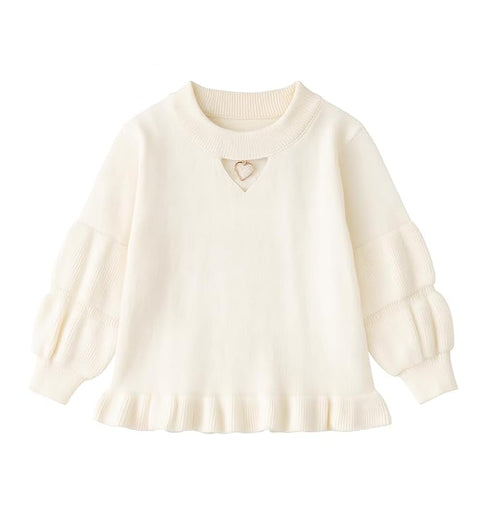 Girls Knitted Winter Warm Party Sweater Top with Heart Pendant & Balloon Sleeve