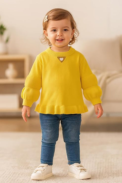 Girls Knitted Winter Warm Party Sweater Top with Heart Pendant & Balloon Sleeve